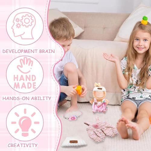 5Pcs Clothes & Accessories for 17cm Dolls, Includes Pink Overalls Bow Hair Clip Camera Bag Hat for Girls Kids Birthday (No Doll) thumbnail 5