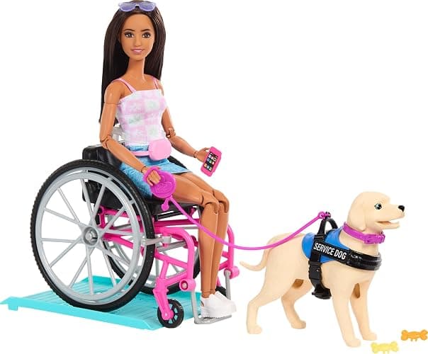 Barbie Doll & Playset with Service Dog, Pink Wheelchair, Ramp & Accessories, Brunette Fashion Doll in Removable Outfit - Image 1