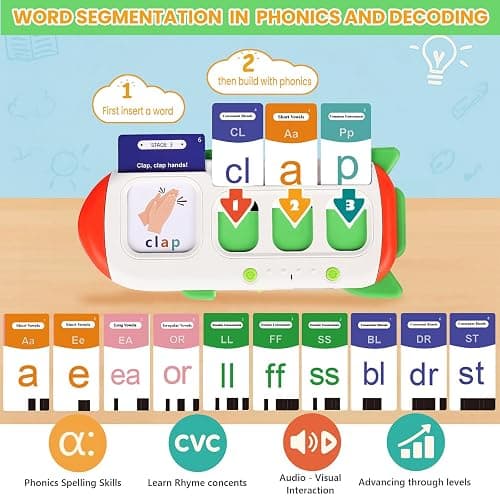 Talking Phonics Card Reader for Kids Ages 3-7, 5-Level Learn-to-Read System with Letter Sounds, Word Blending, Sight Words and Math Games, Preschool Kindergarten Homeschool Learning Toy thumbnail 3
