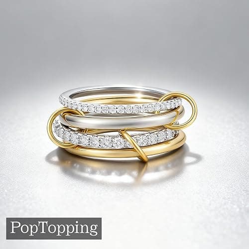PopTopping 18K Gold Plated Stackable Rings Silver And Gold Stackable Ring Set For Women Cubic Zirconia Stacking Rings For Wedding Engagement Birthday Valentine's Day Mother's Day Gift thumbnail 6
