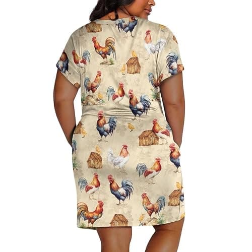 Biyejit Womens Plus Size Short Sleeve V Neck T-Shirt Dress with Pockets Casual Loose T-Shirt Dress for Beach Vacation thumbnail 2