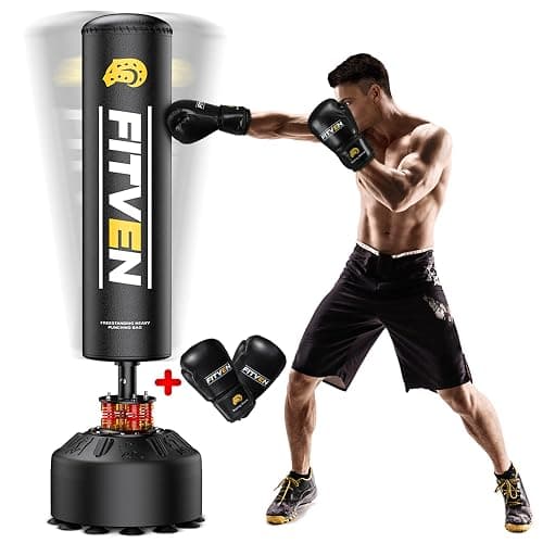 FITVEN 100KG 5.8ft Freestanding Boxing Punching Bag Set with Boxing Gloves, Suitable for Boxing, Muay Thai & MMA, Stable Suction Cup Base, Adult Stand Kickboxing Bag for Home Gym - Image 1