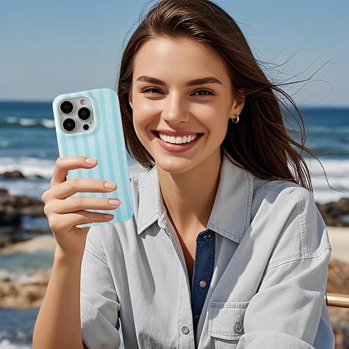 ZTOFERA Cute Vertical Striped Case for iPhone 16 Pro,Light Blue | Raised Edge Protection/Soft Anti-Scratch Back/Slim and Glossy/Fashion Simple Pattern Phone Cover for Women Girls thumbnail 5
