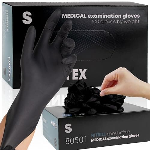 FINITEX - Black Nitrile Disposable Gloves, 5mil, Powder-free, Medical Exam Latex-Free 100 PCS For Examination Home Cleaning Food Glove (Small) - Image 1