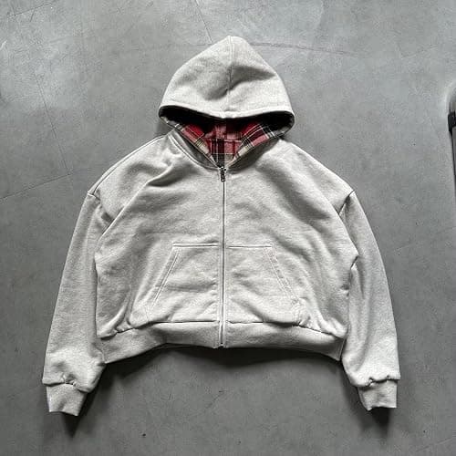 Lunoakvo Mens Oversized Reversible Hoodies Women Plaid Preppy Hoodie Streetwear Vintage Zipper Hooded Sweatshirt thumbnail 2