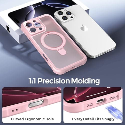 MOCCA Design for iPhone 16 Pro Case with Magnetic Invisible Stand [Full Camera Protection] [Compatible with Magsafe] Military Drop Shockproof Translucent Matte Phone Case Cover 6.3",Pink - iPhone 16 Pro 6.3inch - Pink thumbnail 7