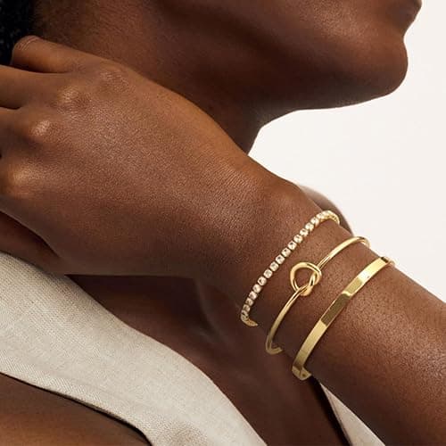 Zalcon Gold Bangle Cuff Knot Bracelet for Women Stack Non Tarnish 14k Gold Plated Dainty Cubic Zirconia Tennis Bracelets Jewelry Set for Women Trendy - style 01 thumbnail 7