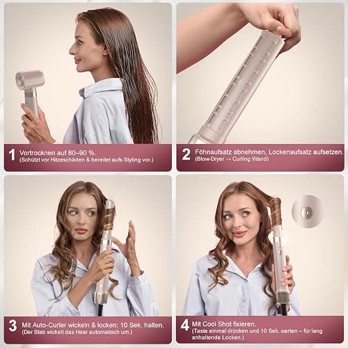 Mythsight StyleVibe Airstyler 6-in-1 mit Reisetasche, High Speed Ionen Föhn & Multifunktionaler Hairstyler, Auto-Wrap Lockenstab automatisch, Keine Hitzeschäden Warmluftbürste, Styling, Volumisieren thumbnail 8