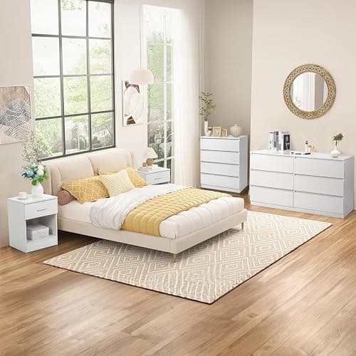 GODECOR Dresser for Bedroom, Modern Wood Dresser Chest of Drawers, No Handle Storage Cabinet for Girls, Anti-Tipping Device, Living Room, Home Office, Hallway Organizer (White, 4 Drawers) thumbnail 6