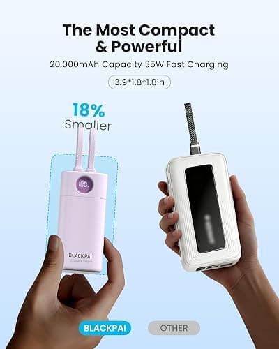 BLACKPAI Portable Power Bank 20,000mAh, PD 35W Portable Charger Super Fast Charging with 2 Built-in Cables, USB-C Digital Display Battery Pack for iPhone Air 17/16/15/14/13, Portable Travel Charger thumbnail 7