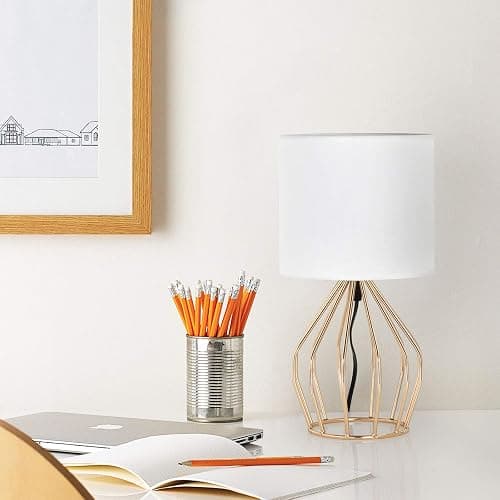 HAITRAL Gold Table Lamp - Modern Style Desk Lamp with Hollowed Out Base Linen Fabric Shade, Small Golden Bedside Lamp for Bedrooms, Living Room thumbnail 6