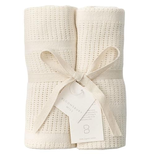Bloomsbury Mill - Cellular Blankets Baby - 100% Organic Cotton - 2 Pack - Cream - Newborn Essentials - Soft Breathable Baby Blankets for Pram, Cot, Moses Basket - 75x95cm - Image 1