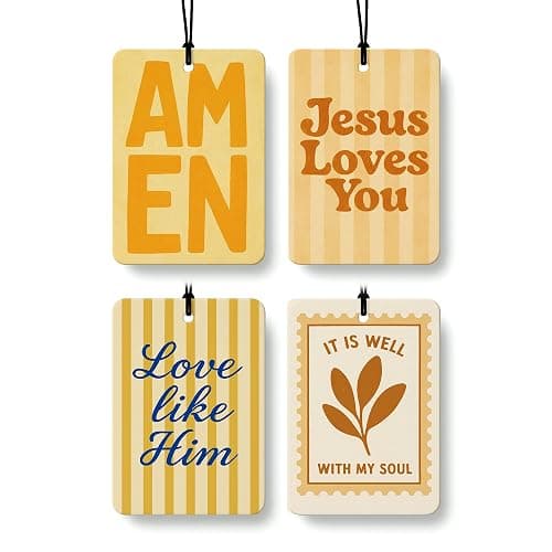 DVFDBHSV Orange Boho Christian Car Air Freshener 4 Pcs for Women Girls | Religious Car Accessories Mirror Decor, Orange Christian Hanging Air Freshener for Cars Closet Drawer Books - Image 1