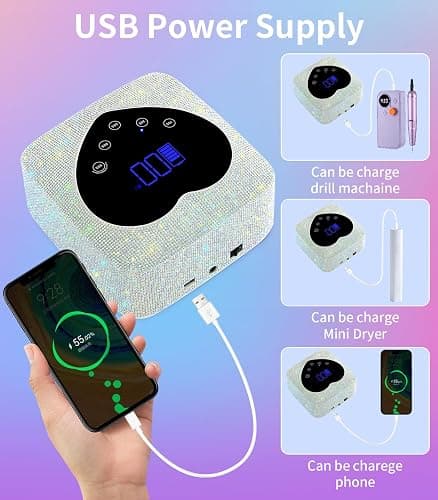 HUGMAPLE Cordless UV Nail Lamp for Gel Nails 72W, Rechargeable Diamond LED Nail Dryer with 5 Timer Setting, Touch Control & Auto Sensor, Fast Nail Light Curing Lamp for Salon & Home thumbnail 5