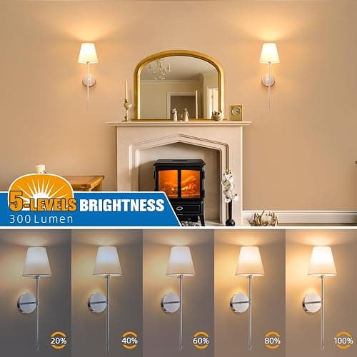 NIORSUN Battery Operated Wall Sconce Set of 2,Brushed Nickel Rechargeable Wall Lights with 5200mAh Dimmable Detachable Bulbs and Remote, 10 Colors Wireless Sconces for Bedroom Living Room Hallway thumbnail 5