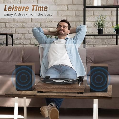 Vinyl Record Player with 24W HiFi Stereo Speakers Vintage Bluetooth Turnable for Vinyl Records with Belt Drive 2-Speed, Magnetic Cartridge RCA Output BT5.3 thumbnail 6