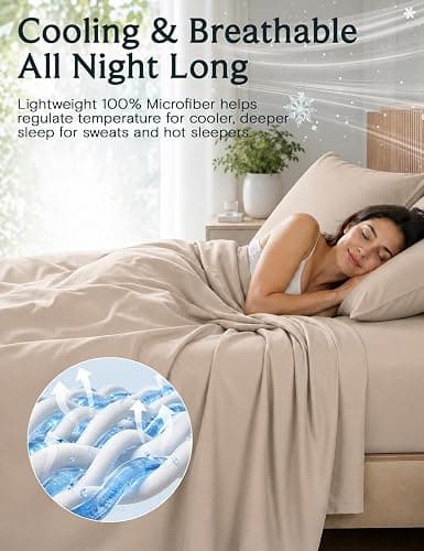 LuxClub 4 PC Full Sheet Set, Breathable Luxury Bed Sheets, Deep Pockets 18" Wrinkle Free Cooling Bed Sheets Machine Washable Hotel Bedding Silky Soft - Light Khaki Full thumbnail 7