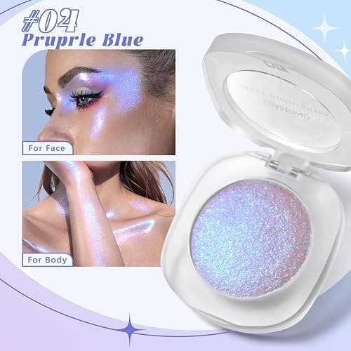 HOSAILY Holographic Duochrome Purple Blue Eyeshadow&Highlighter Palette, Color Shift Glitter Iridescent Cream Highlighter, Smooth Long Lasting Sparkling Eyeshadow Mermaid Facial Illuminator Makeup#04 thumbnail 4