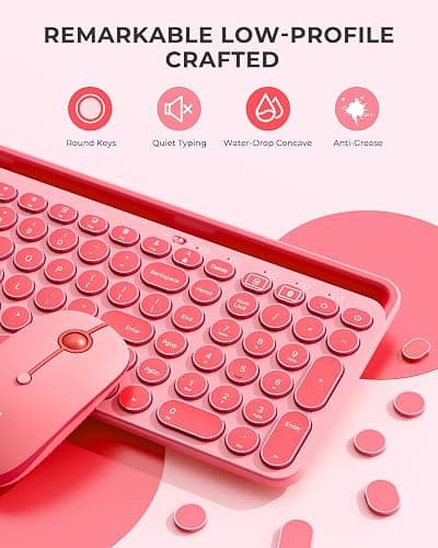 seenda Bluetooth Keyboard and Mouse for iPad, CTU-301 Wireless Multi-Device Bluetooth+2.4G Keyboard Mouse Combo with Tablet Holder for iPad/MacBook/Windows, iOS/Andriod Tablet Phone, Coral Pink thumbnail 5