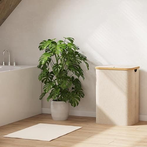 Lifewit 80L Laundry Basket with Lid, Clothes Hampers for Laundry with Bamboo Handles and 1 Removable Bag, Large Foldable Laundry Hamper for Bedroom, Bathroom, Dorm, Laundry Room, Beige thumbnail 8