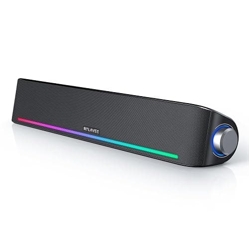 Computer Speakers, Hi-Fi Sound Quality Computer Sound Bar, Bluetooth 5.0 & 3.5mm Wired PC Speakers with 4 Dynamic Lighting Modes, USB Powered Speakers for PC, Desktop, Laptops, Phones, Monitors, Xbox - Image 1
