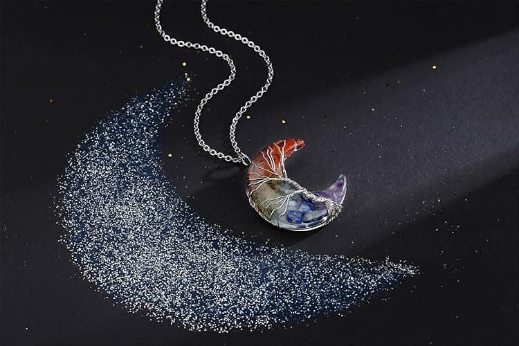 MAIBAOTA Healing Crystal Necklace, Tree Life Wire Wrapped Crescent Moon Necklace, Natural Stone Pendant Necklaces, Mothers Day Gifts for Mom, Gemstone Jewelry Gifts for Women thumbnail 5