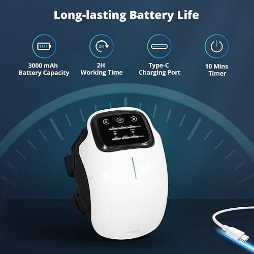 Medcursor Knee Massager, Cordless Heated Knee Massager with 3 Heating Levels, 3 Vibration Modes, LED Screen & Adjustable Straps, Massage with Heat for Relief, Ideal Gift for Men, Women thumbnail 4