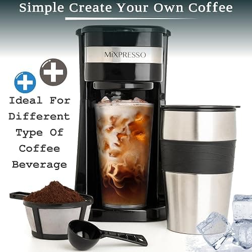 Mixpresso Black Personal Single Serve Coffee Maker with 14oz Travel Mug, Drip Small Coffee Maker with Auto Shut Off, Reusable Filter, Works with Ground Coffee Only – Not for K-Cup Pods thumbnail 4