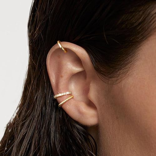 Moodear Thin Chunky Ear Cuffs Non Piercing for Women - Dainty 14K Gold Plated/Sterling Silver Cuff Earrings Trendy Cubic Zirconia Huggie Hoop Cartilage Earring Jewelry Gifts thumbnail 9