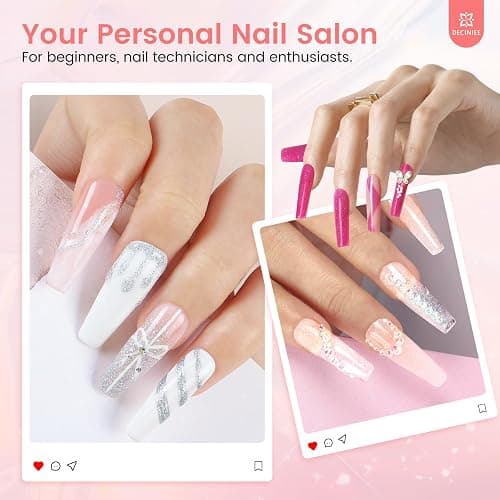 Nail Kit for Beginners with Everything: Professional Nail Acrylic Powder Liquid Set with Practice Hand Drill U V Light in Cosmetic Bag for Women Salon Home (Silver) thumbnail 2