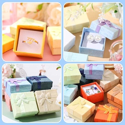 Sureio 24 Pack Jewelry Gift Boxes Jewelry Box Gift Cases Cotton Filled Cardboard Paper Box Bracelets Bangle Necklace Gift Case with Ribbon Bow for Birthday Wedding 12 Colors, 1.6 x 1.6 Inches thumbnail 5