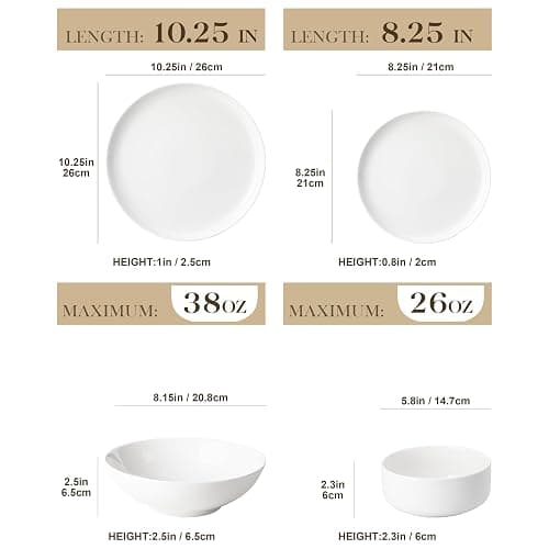 MALACASA Plates and Bowls Sets, 24 Pieces Modern Porcelain Dinnerware Set for 6 Ceramic Dishware Dishes White Dinner Ware Set Microwave and Dishwasher Safe, Series Luna | Modern Ceramic Dishware,Kitchen Dining Ware,Microwave and Dishwasher Safe,Simple Solid White Design,Series LUNA thumbnail 3