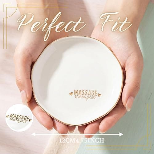 InnoBeta Massage Therapist Gifts for Women, Gifts for Massage Therapist, 4.75" Handcrafted Ceramic Ring Dish with Gold Trim, Decorative Trinket Dish for Rings Earrings thumbnail 5