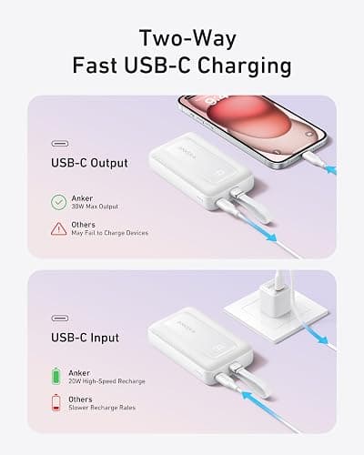 Anker Zolo Power Bank, 10,000mAh 30W High-Speed Portable Charger with Built-In USB-C Cable, Fast Charging Battery Pack for iPhone 17/17 Air/17 Pro/17 Pro Max/16/15 Series, Galaxy, iPad, and More thumbnail 5