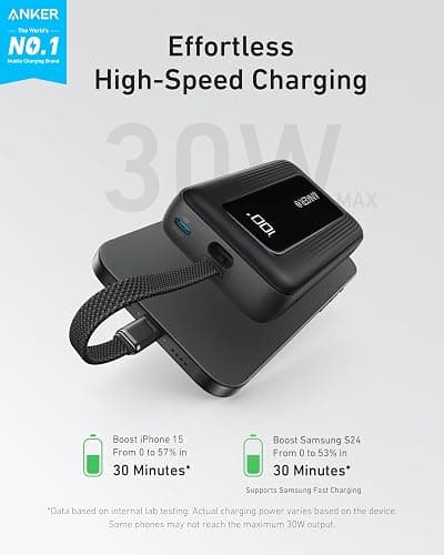 Anker Zolo Power Bank, 10,000mAh 30W High-Speed Portable Charger with Built-In USB-C Cable, Fast Charging Battery Pack for iPhone 17/17 Air/17 Pro/17 Pro Max/16/15 Series, Galaxy, iPad, and More thumbnail 2
