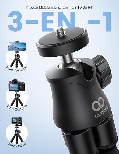 Lamicall Tripode para Móvil - [Ultraligero] Mini Tripode Flexible Portátil | con Control Remoto Inalámbrico, 360°Rotación, Trípode con Tornillo 1/4'' y Zapata Fría para iPhone/Android/Cámara/para GoPro thumbnail 2