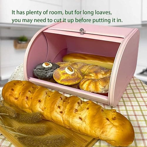 KL X458 Pink Bread Box Roll Top, Metal Bread Box for Kitchen Countertop, Large Capacity, Keeps Bakery Items Fresh Longer, Bread Bin for Kitchen Countertop, Breadbox to Store Cookies, Bagels, Muffins thumbnail 3