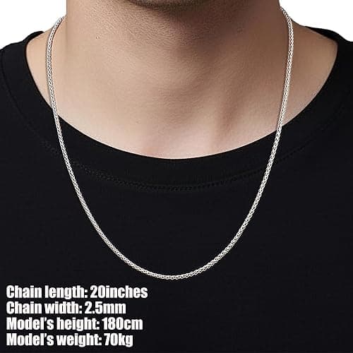 Fiusem Wheat Chains for Men and Women, 2/2.5/3/4/5mm Silver Tone/14K Gold Plated/Black Necklace Chain, Stainless Steel Mens Necklace 16-28 Inch thumbnail 3