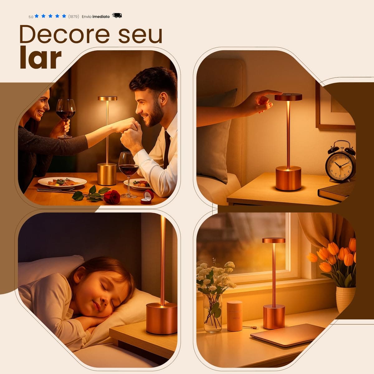 Luminária Dimerizável Touch 3 Cores de Luz E Modo Intensidade, Abajur LED de Mesa Moderno Recarregável Sem Fio para Quarto, Escritório, Leitura, Jantar, Cabeceira de Cama, Decoração (PRATA) thumbnail 8