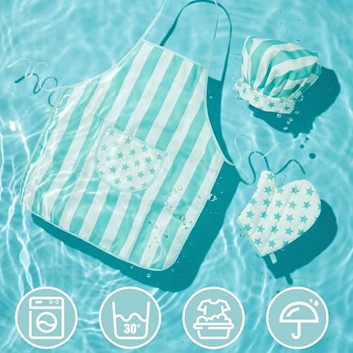 Kid Apron and Chef Hat Set, 3 Pcs Children Cooking Baking Set Kits Role Play Chef Toy Kid Cooking Gift for Girls Boys (Blue) thumbnail 5
