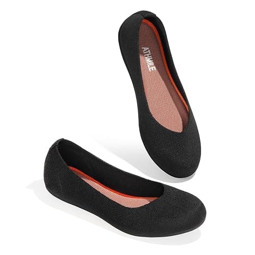 ATHMILE Women's Flat Ballet Shoes Knit Flat Shoes for Women Round Toe Slip on Women Flats for Dressy Casual Office Work Wedding Comfort Soft - Image 1