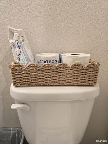 CubesLand Paper Rope Scalloped Edge Decor Baskets for Home, Living Room, Bedroom, Toilet Basket for Over Toilet Storage Shelf, End Table, Shelves and More, Both Storage&Decor, Set 2 Neutral thumbnail 7