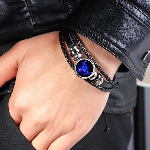 Zodiac Signs Spirit Bracelet Zodiac Bracelet for Women Men Adjustable 12 Constellation Bracelet Multilayer Zodiac Black Leather Bracelets Zodiac Sign Wrap Bracelet for Women Men Birthday Jewelry thumbnail 2