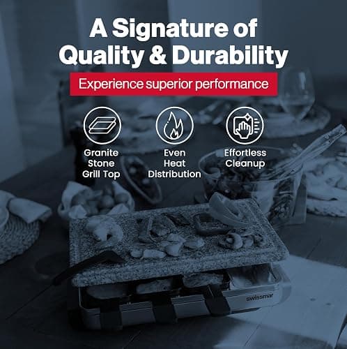 Swissmar Stelvio Raclette Party Grill with Granite Stone Non-Stick Grill Plate/Crepe Top, Outdoor & Indoor Electric BBQ Grill, Samgyupsal Griller - Brushed Stainless Steel - 8-Person - Silver thumbnail 4