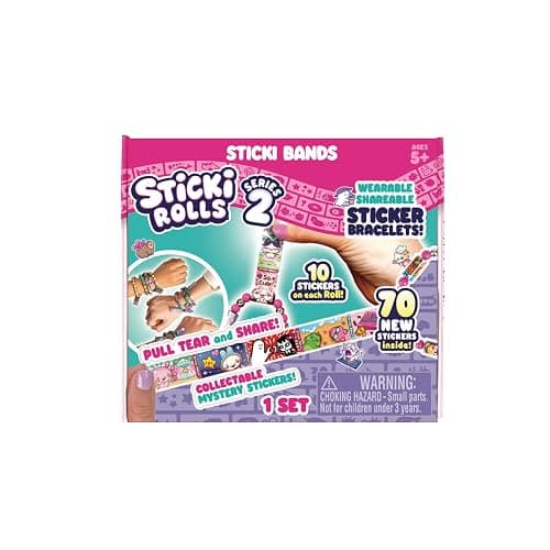 STICKI Rolls Sticki Bands - The Original Wearable Shareable Sticker Bracelet | Includes 70 Mini Stickers | 2 Mystery Reveal Sticki Rolls | Over 1000 Sticker Designs to Collect! (Series 2 - Pink) thumbnail 8