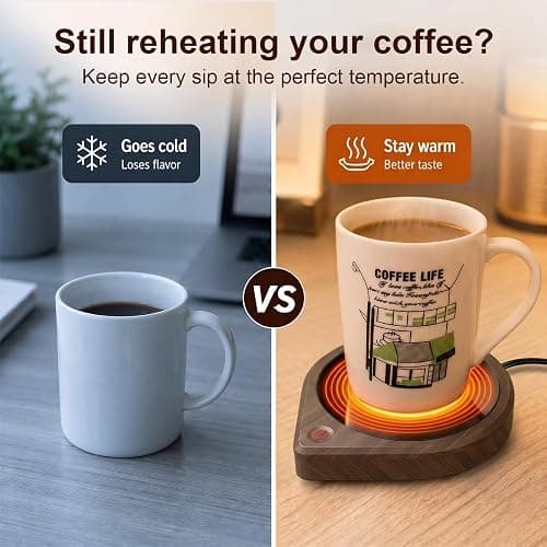 COANTO Coffee Mug Warmer for Desk, Electric Beverage Warmer with 3 Temperature Settings, 4H Auto Shut Off, Coffee Cup Warmer Plate for Flat-Bottom Mugs, Coffee Tea Cocoa Warmer, Wood Grain thumbnail 2