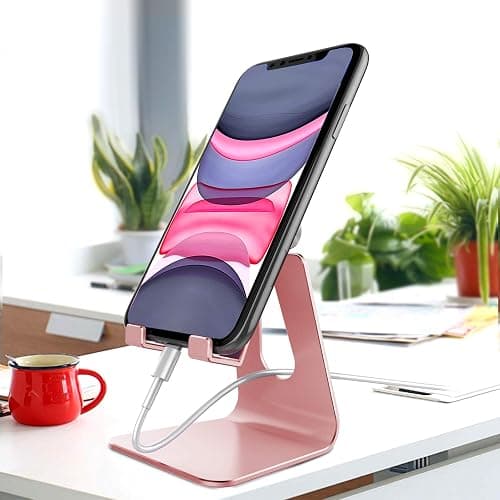 CreaDream Adjustable Cell Phone Stand, Phone Stand, Cradle, Dock, Holder, Aluminum Desktop Stand Compatible with Phone 16 15 14 13 12 11 Pro Max Plus SE, Accessories Desk, All Mobile Phones-Rose Gold thumbnail 2