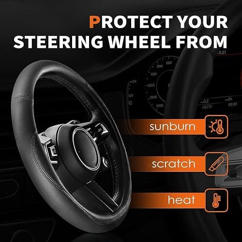 HOTOR Car Steering Wheel Cover - Universal Car Accessory for Diverse Cars, Leather Cover with Anti-Slip Lining, for Steering Wheel with a Diameter of 14.5"-15",Black thumbnail 4