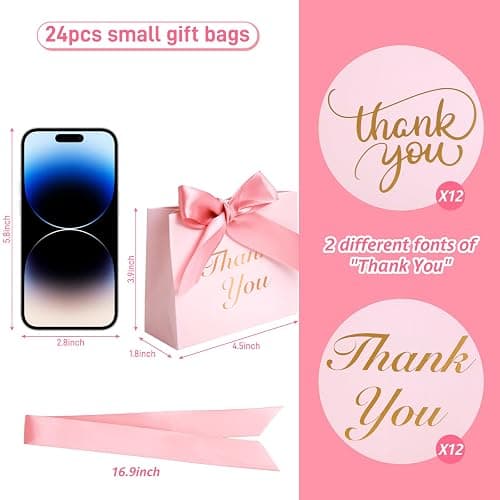 VGOODALL 24PCS Thank You Gift Bags, 4.5x3.9x1.8Inches Mini Party Favor Bags Pink small Candy Boxes with Ribbon Small Gift Boxes for Wedding Bridal Baby Shower Birthday Party thumbnail 2