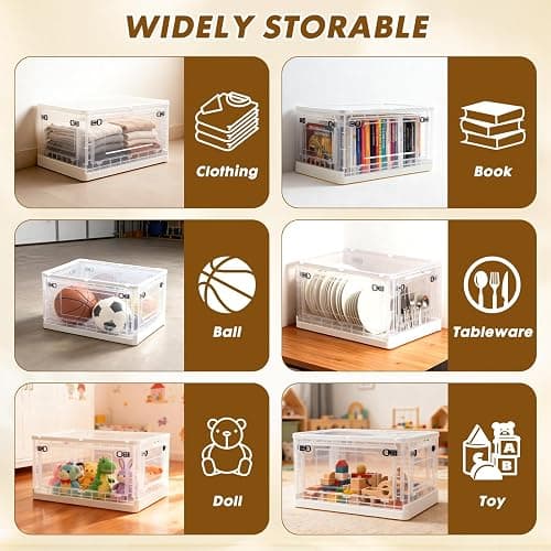 TREKATL AUTO 88 QT Clear Storage Bin with 5-Sided Open Lid, Stackable Plastic Storage Bins For Bedroom, Living Room, Office, Multifunctional Foldable Storage Box For Clothes, Office, Supplies, Snacks thumbnail 5